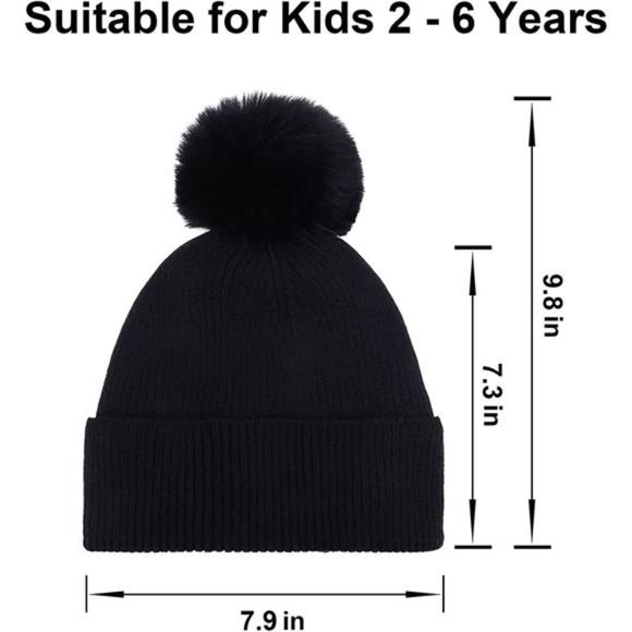 Kids Pom Pom Beanie Boys Girls Faux Fur Ball Warm Lined Knit Kids Winter Hat Set